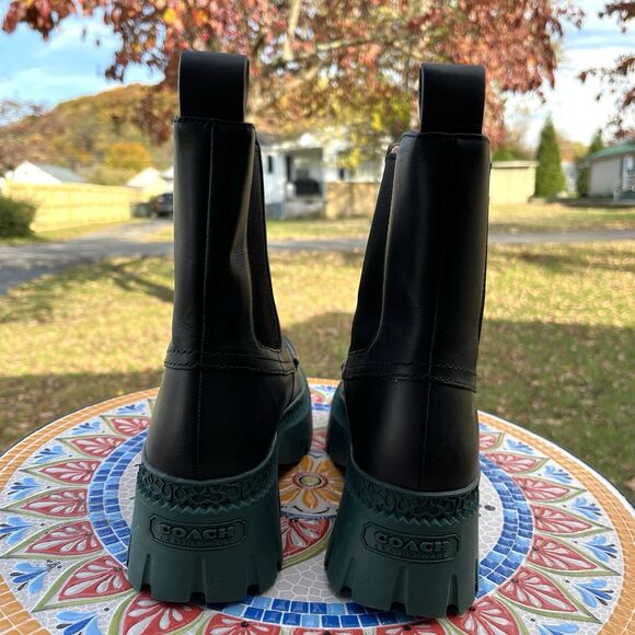 Coach Joey C5878 Womens Sz 6.B Black Green Leather Platform Chelsea Booties NEW - Picture 7 of 10
